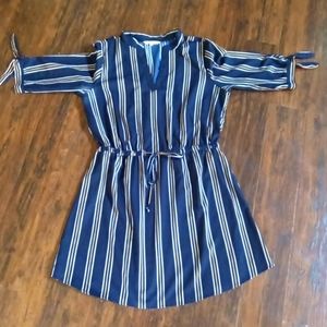Hint of Blush Navy w/ Yellow & White Stripes V Neck Quarter Sleeve Dress Size XL